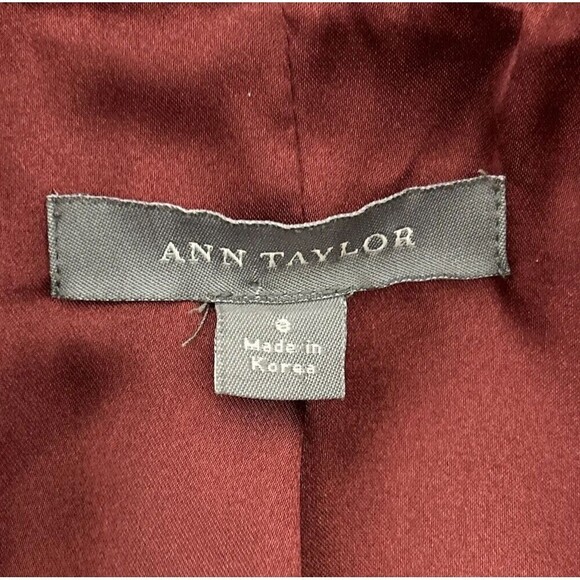 Ann Taylor Red Burgundy Cotton Button Down Blazer Jacket Size 0 - Picture 3 of 12